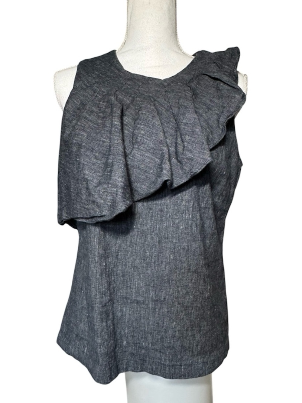Banana Republic Ruffle-Shoulder Tweed Sleeveless Top - 10